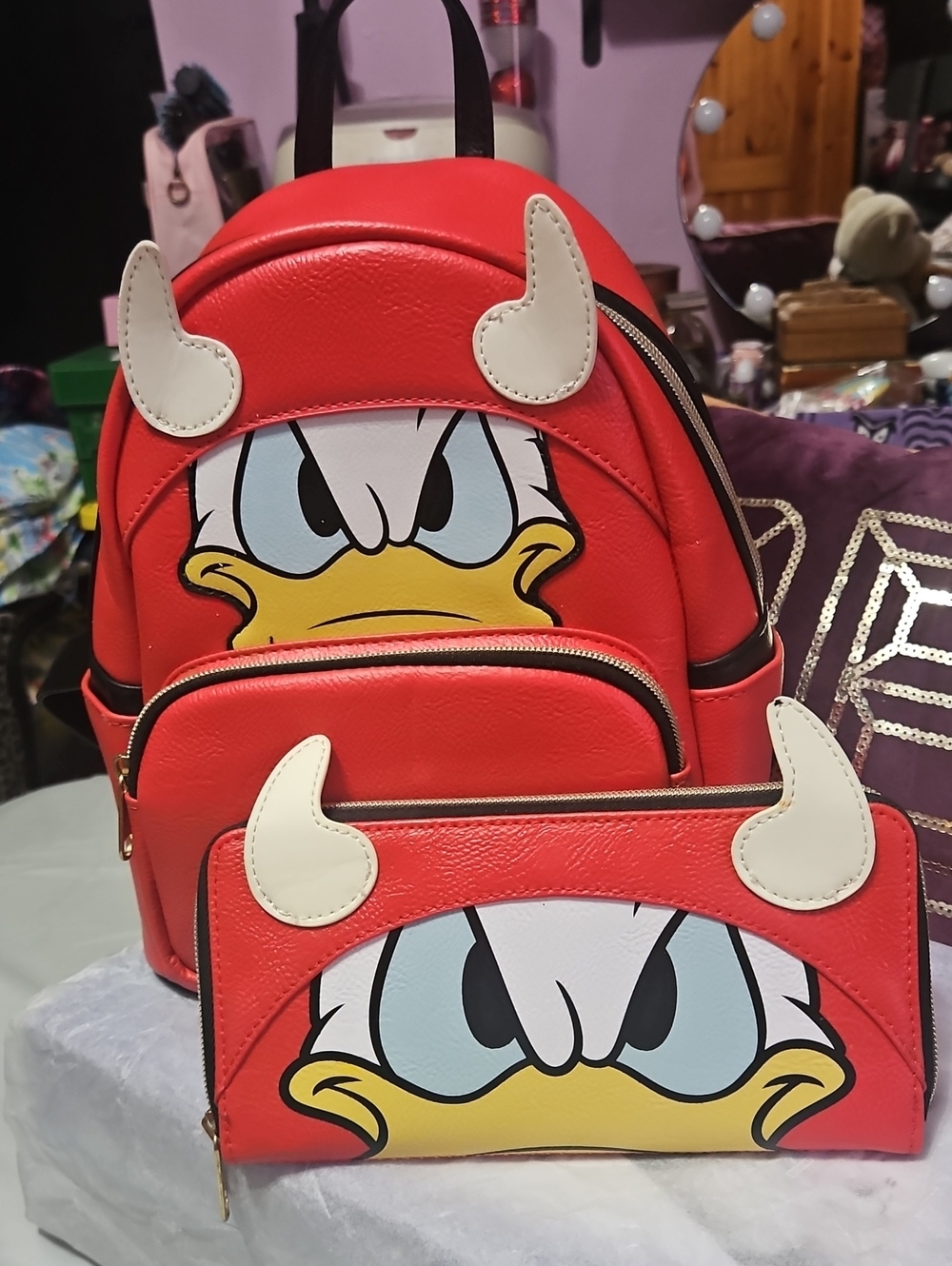 Loungefly Disney Donald Duck Devil Halloween Backpack And Wallet Set